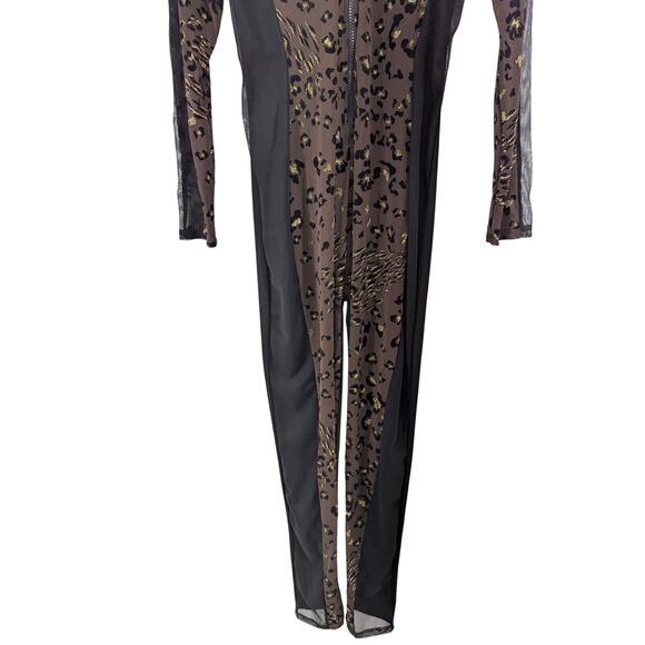 LIPS INC.! BLACK, BROWN, GOLD METALLIC, NET SIDE, SEXY ONESIE, JUMPSUIT! SZ L - Picture 4 of 8